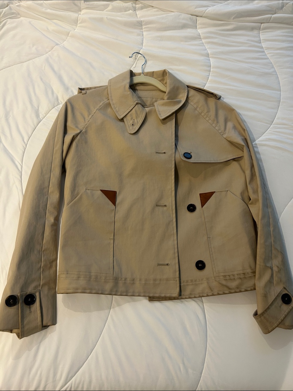Lacoste Beige Short Trench Coat with Brown Accents